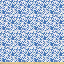 Geometrik Mikrofiber Parça Kumaş Beyaz Fonda Büyük Küçük Mavi Yıldızlar 