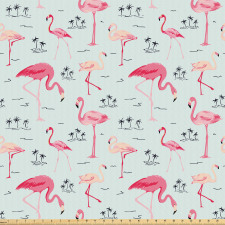 Doğa Mikrofiber Parça Kumaş Tropikal Adadaki Flamingo Canlıları Çizimi
