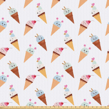 Tatlı Mikrofiber Parça Kumaş Sevimli Gülen Surat Dondurma Motifleri Deseni