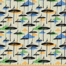 Vintage Mikrofiber Parça Kumaş Skeç Çizim ve Rengarenk Silüetli Şemsiyeler