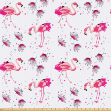 Tropik Mikrofiber Parça Kumaş Mini Noktalar Egzotik Flamingolar Çiçekler
