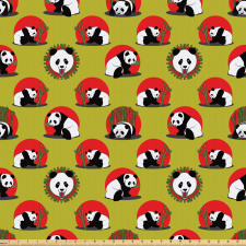 Bambu Mikrofiber Parça Kumaş Kırmızı Dairelerde Çeşitli Panda Desenleri