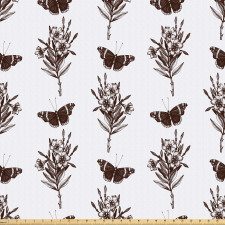 Bahar Mikrofiber Parça Kumaş Sade Klasik Kelebek Kır Çiçeği Dalları Çizimi