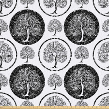 Botanik Mikrofiber Parça Kumaş Antik Desenli Çember İçinde Ağaç Motifi