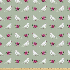 Hayvan Mikrofiber Parça Kumaş Vintage Stil Beyaz Güvercinler ve Buketler