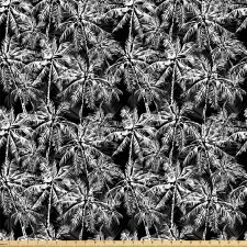 Orman Mikrofiber Parça Kumaş Monokrom Çizim Egzotik Palmiye Ağacı Motifi