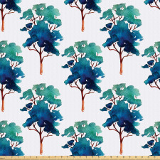 Doğa Mikrofiber Parça Kumaş Sulu Boya Stilinde Sanatsal Ağaç Desenleri