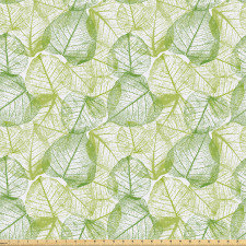 Floral Mikrofiber Parça Kumaş Yeşil Yapraklı Damarlar Desenli Çizgili
