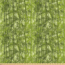 Floral Mikrofiber Parça Kumaş Yeşil Bambu Desenli