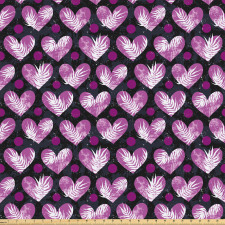 Romantik Mikrofiber Parça Kumaş Palmiye Yapraklı Mor Kalpler Siyah Fonlu
