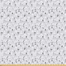 Kış Mikrofiber Parça Kumaş Siyah Beyaz Minik Kardan Adamlar Çizim Kar