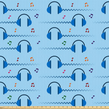 Müzik Mikrofiber Parça Kumaş Mavi Kulaklık Desenli