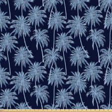 Lacivert Mikrofiber Parça Kumaş Mavi Tonlarında Palmiye Ağaçları Çizimi 