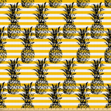 Ananas Mikrofiber Parça Kumaş Tropikal Egzotik Meyveler Çizgili Desen