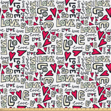 Kalpli Mikrofiber Parça Kumaş Sevgi Sembolleri Tekrarlı Aşk Yazılı Desen