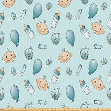 Karikatür Mikrofiber Parça Kumaş Yeni Doğan Erkek Eşyaları Kompozisyonu