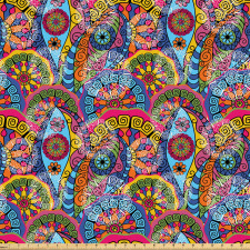 Mandala Mikrofiber Parça Kumaş Gökkuşağı Gibi Rengarenk Süslemeler Desen
