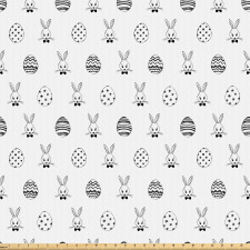 Paskalya Mikrofiber Parça Kumaş Monokrom Tavşanlar ve Desenli Yumurtalar