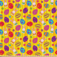 Bayram Mikrofiber Parça Kumaş Dalgalı Zeminde Tavşan ve Yumurta Çizimleri