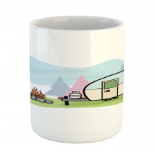 Cartoon Style Camping Scene Mug