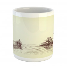 Pencil Drawn Lake and Boat Mug