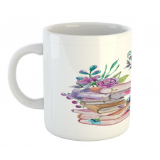 Watercolor Bookworm Floral Mug