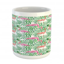 Flamingos on Jungle Leaves Mug