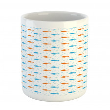 Bicolored Flock of Fish Motifs Mug