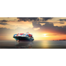 Cargo Ship at Sunset Photo Mug