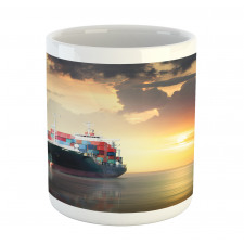 Cargo Ship at Sunset Photo Mug