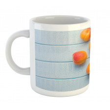 Apricots on Blue Wooden Table Mug