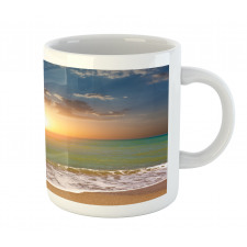 Sandy Beach Waves Sunset Mug