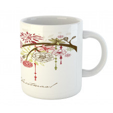 Red Bird Floral Tree Mug