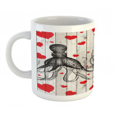 Octopus Sketch and Hearts Mug