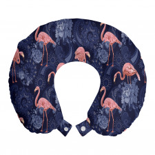 Tropikal Boyun Yastığı Eski Moda Çiçek Çizimleri ile Flamingolar