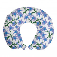 Floral Boyun Yastığı Mavi Zarif Çiçek Desenli