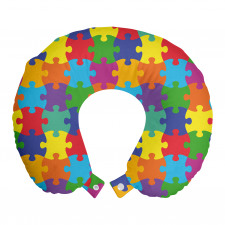 Renkli Boyun Yastığı Çocuksu Tasarım Rengarenk Puzzle Parçaları