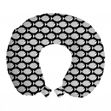 Hayvan Deseni Boyun Yastığı Siyah Beyaz Simetrik Balık Motifleri