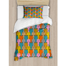 Colorful Grumpy Face Cats Duvet Cover Set