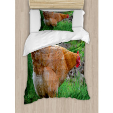 Chicken on Grass Farm Photo Duvet Cover Set