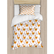 Doodle Chickens and Branches Duvet Cover Set