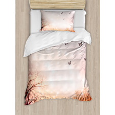 Butterflies Trees Sky Duvet Cover Set