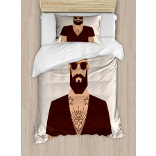 Tattooed Hipster Cartoon Duvet Cover Set