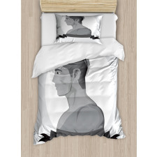 Greyscale Beardless Boy Duvet Cover Set