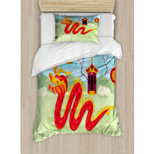 Chinese Pavilion Duvet Cover Set