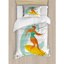 Woman Surfer on the Waves Art Duvet Cover Set