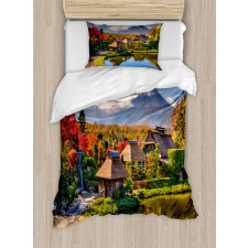 View of Oshino Thatch Houses Duvet Cover Set
