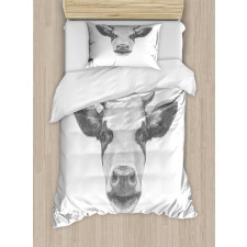 Sketch Portrait of Cow Duvet Cover Set