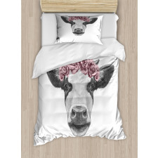 Cow with Roses Wreath Duvet Cover Set