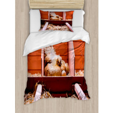 Hen in Cage with Eggs Duvet Cover Set